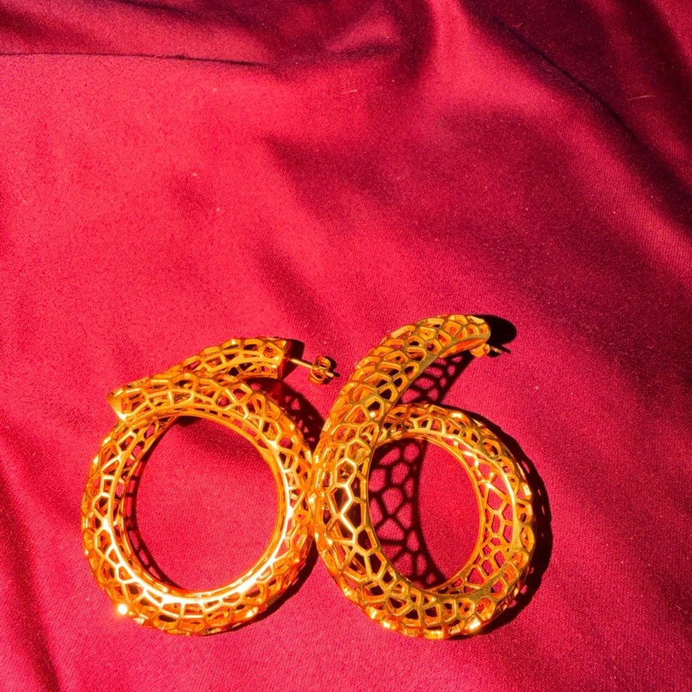 Intricate Gold Mesh Hoop Earrings